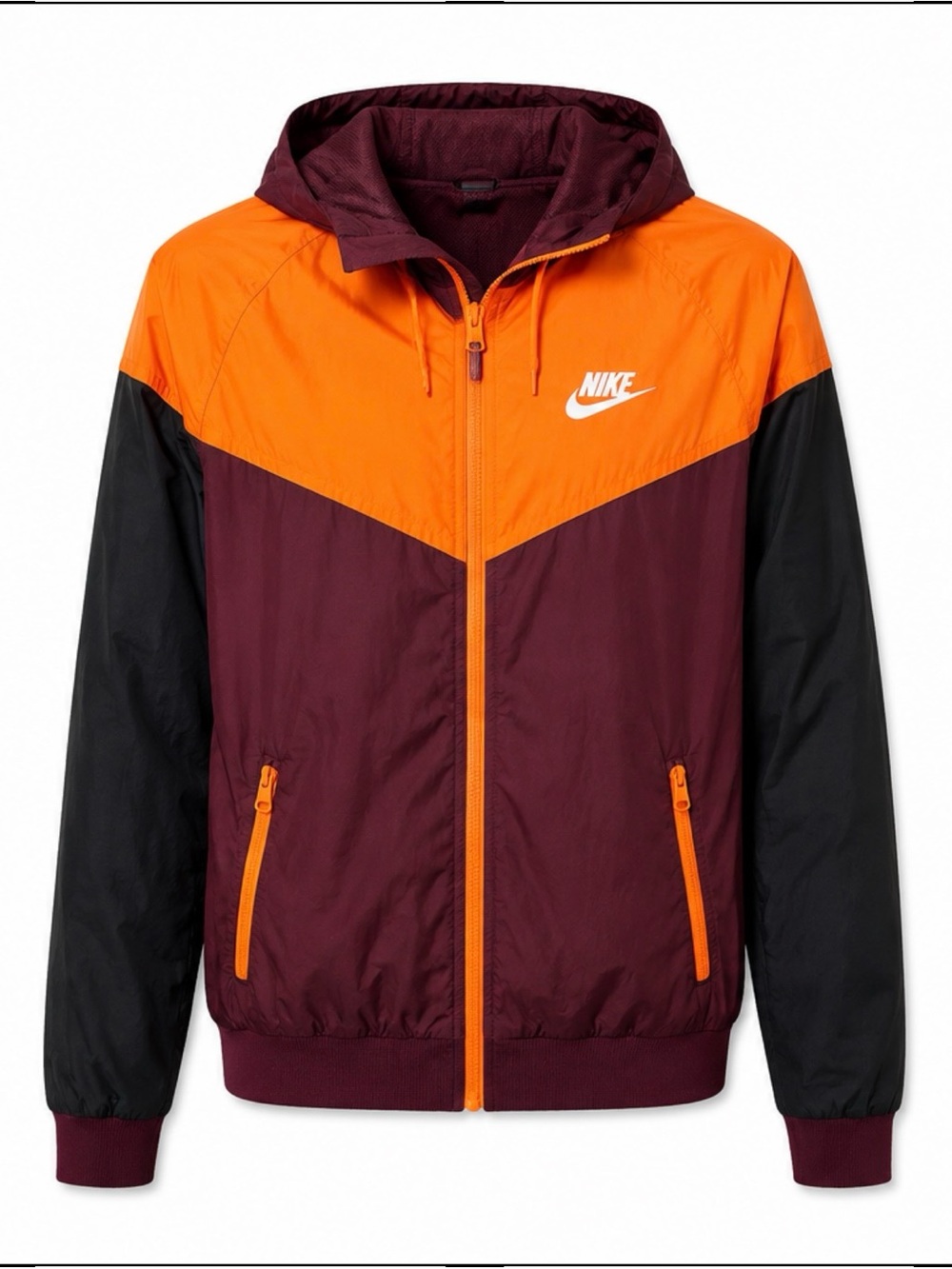 Nike Men's Colorblock Hooded Windbreaker - Orange/Maroon/Black